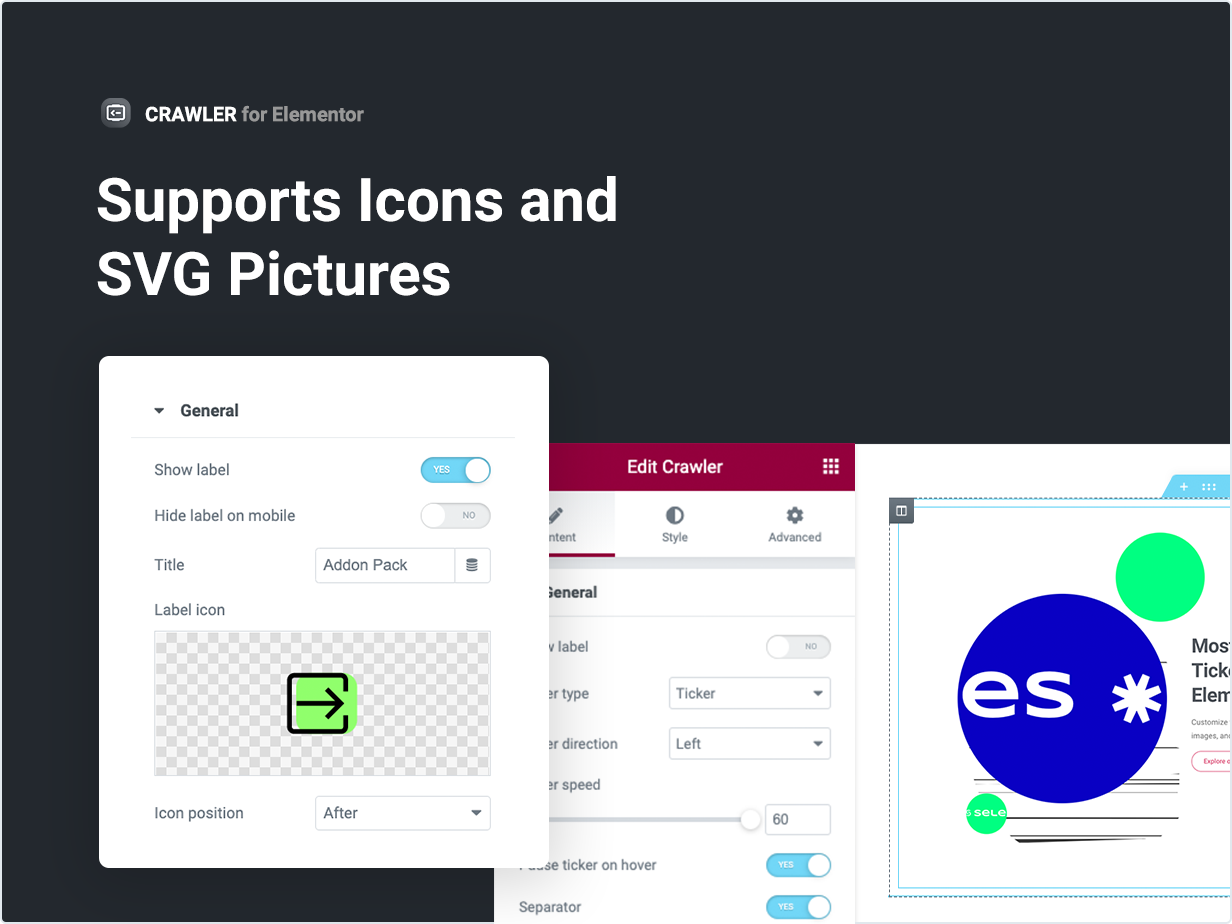 Supports Icons and SVG Pictures