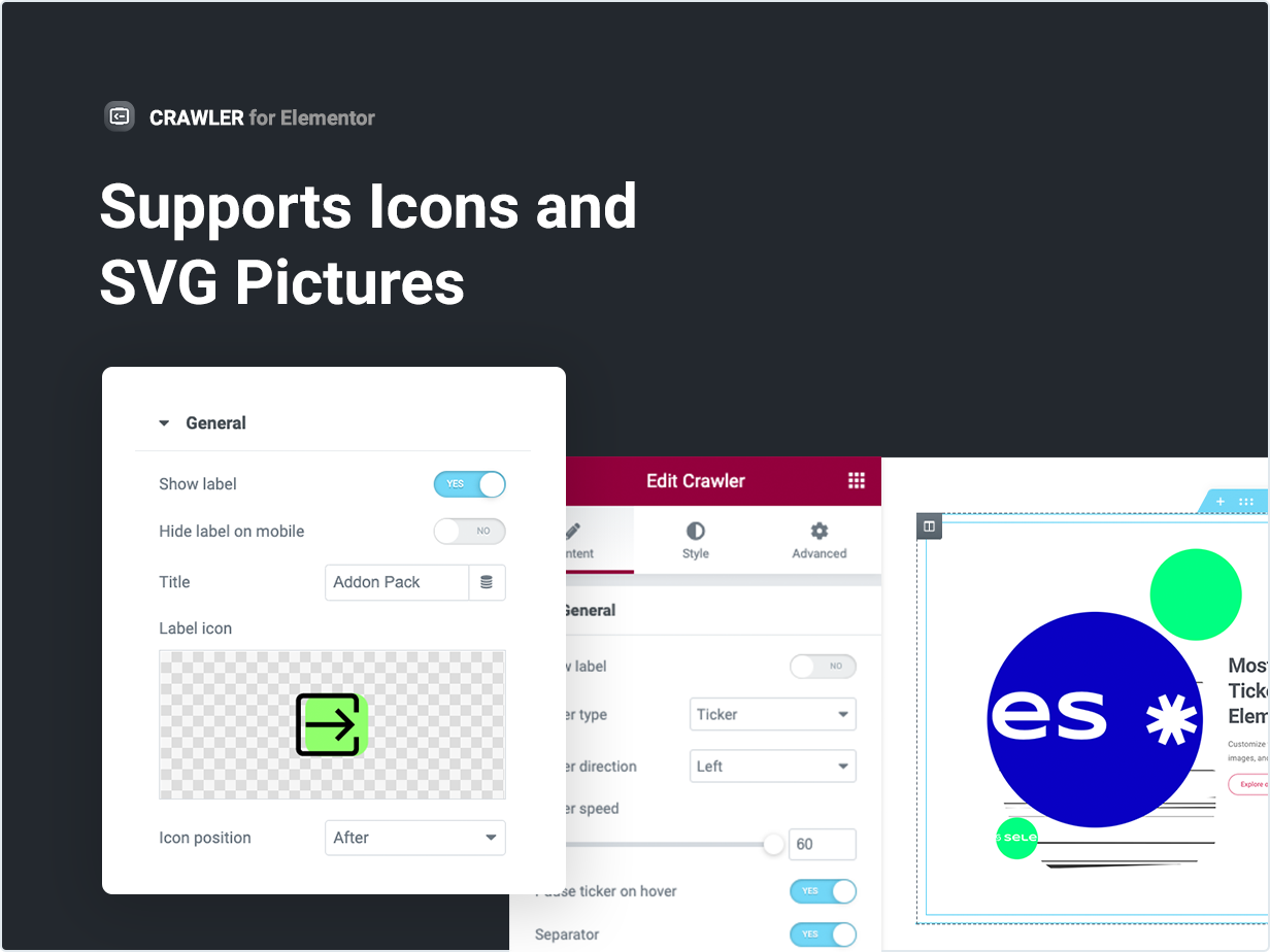 Suporta ícones e imagens SVG.