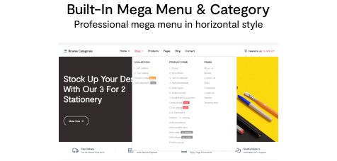 Built-in mega menu & Category