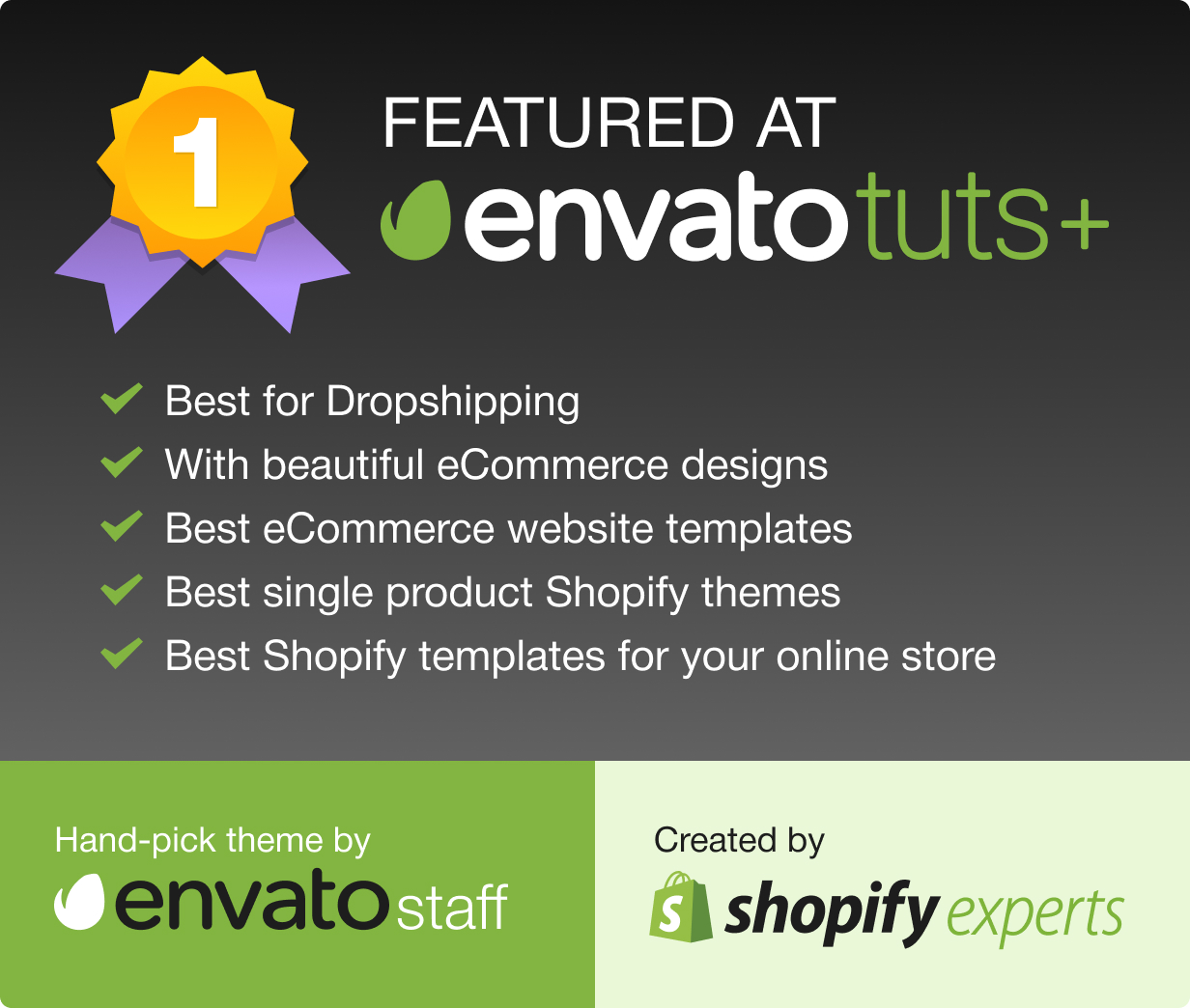 Featured Shopify theme by Envato, TutsPlus, hand-pick team by Shopify Inc.