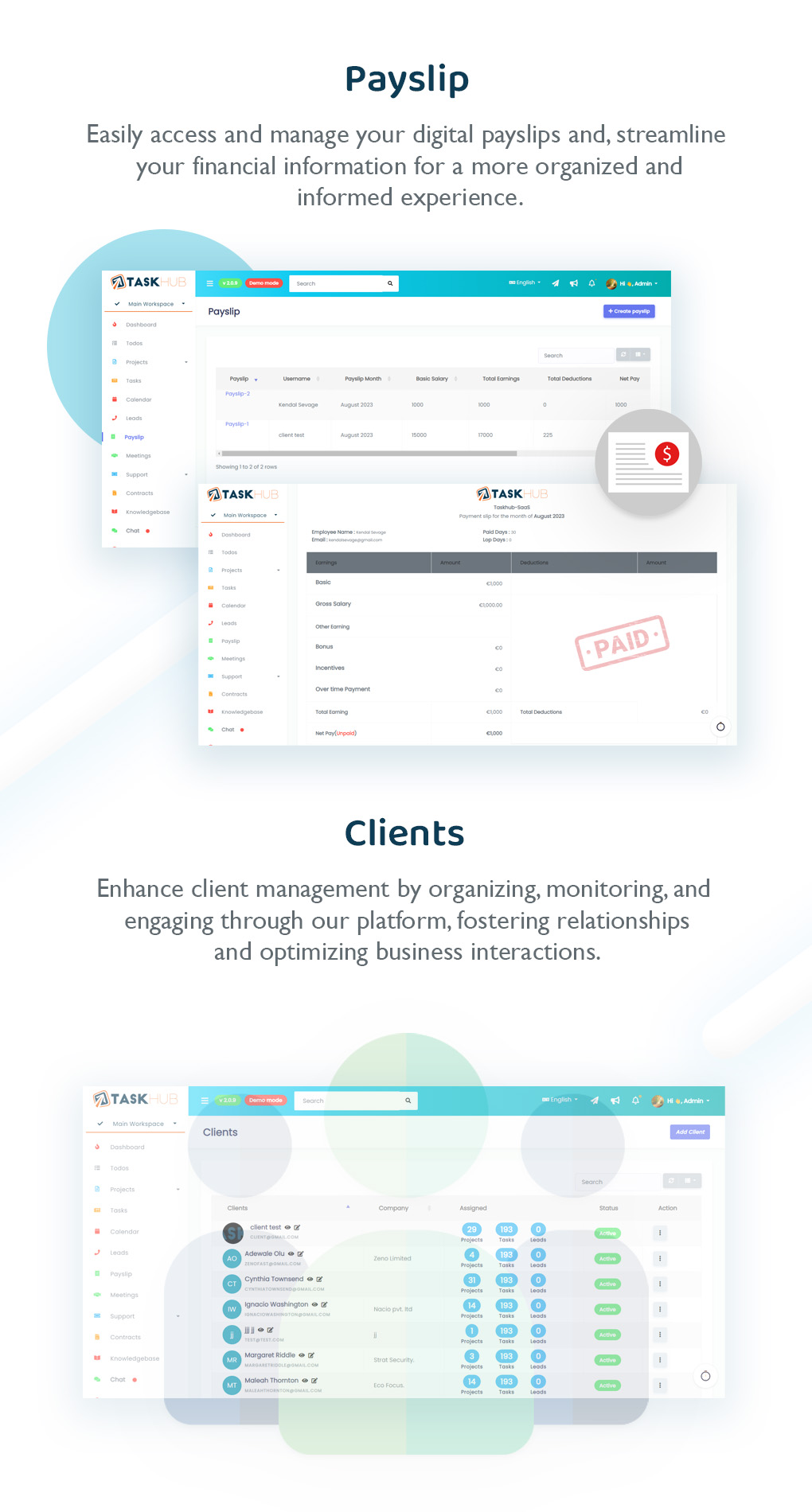 9 - Payslip & clients - Taskhub SaaS