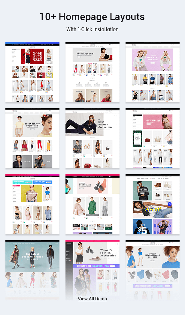 10 homepage layout in 1 theme package only