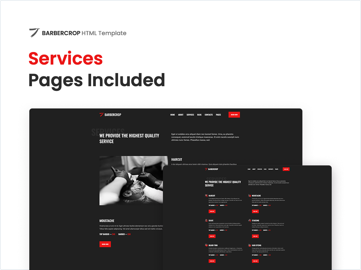 Services Pages Included in the Hairdressing Template