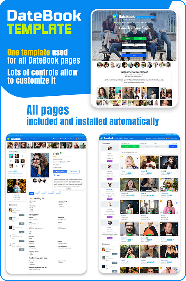 DateBook - Dating WordPress Theme. Ready native pages.