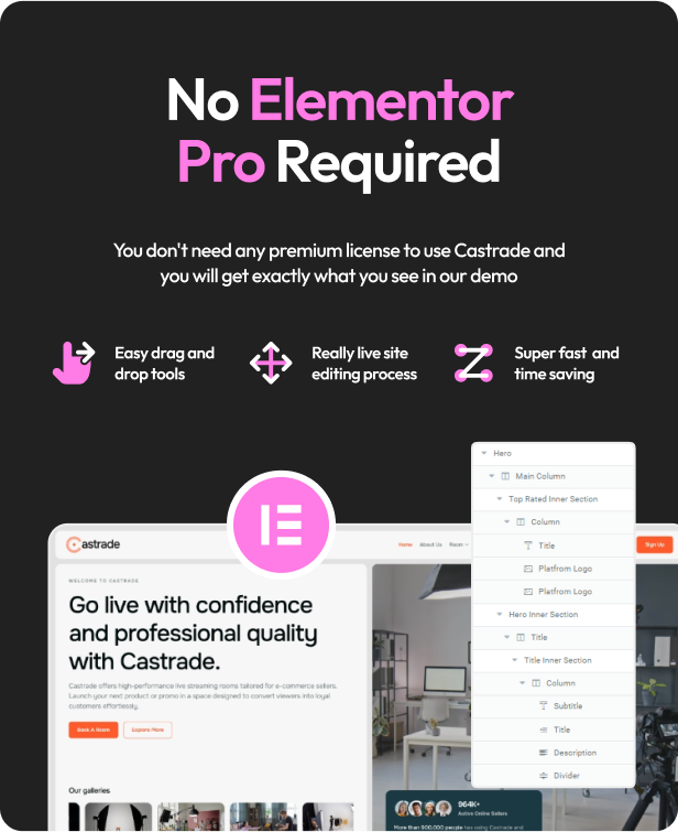 Castrade - Live Streaming Room Rental Elementor Template Kit - 2