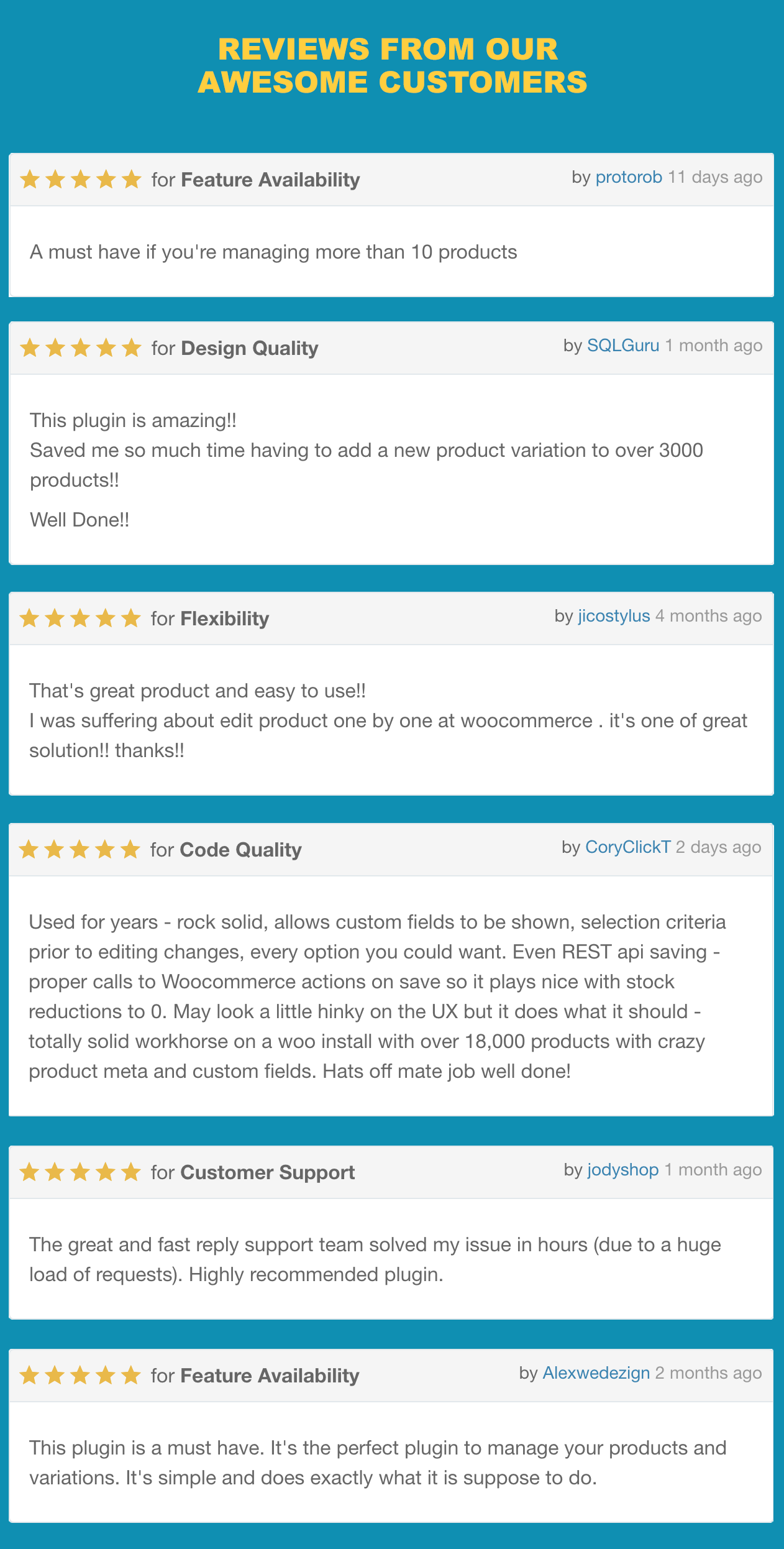 WooCommerce Advanced Bulk Edit, Reviews from our awesome customers