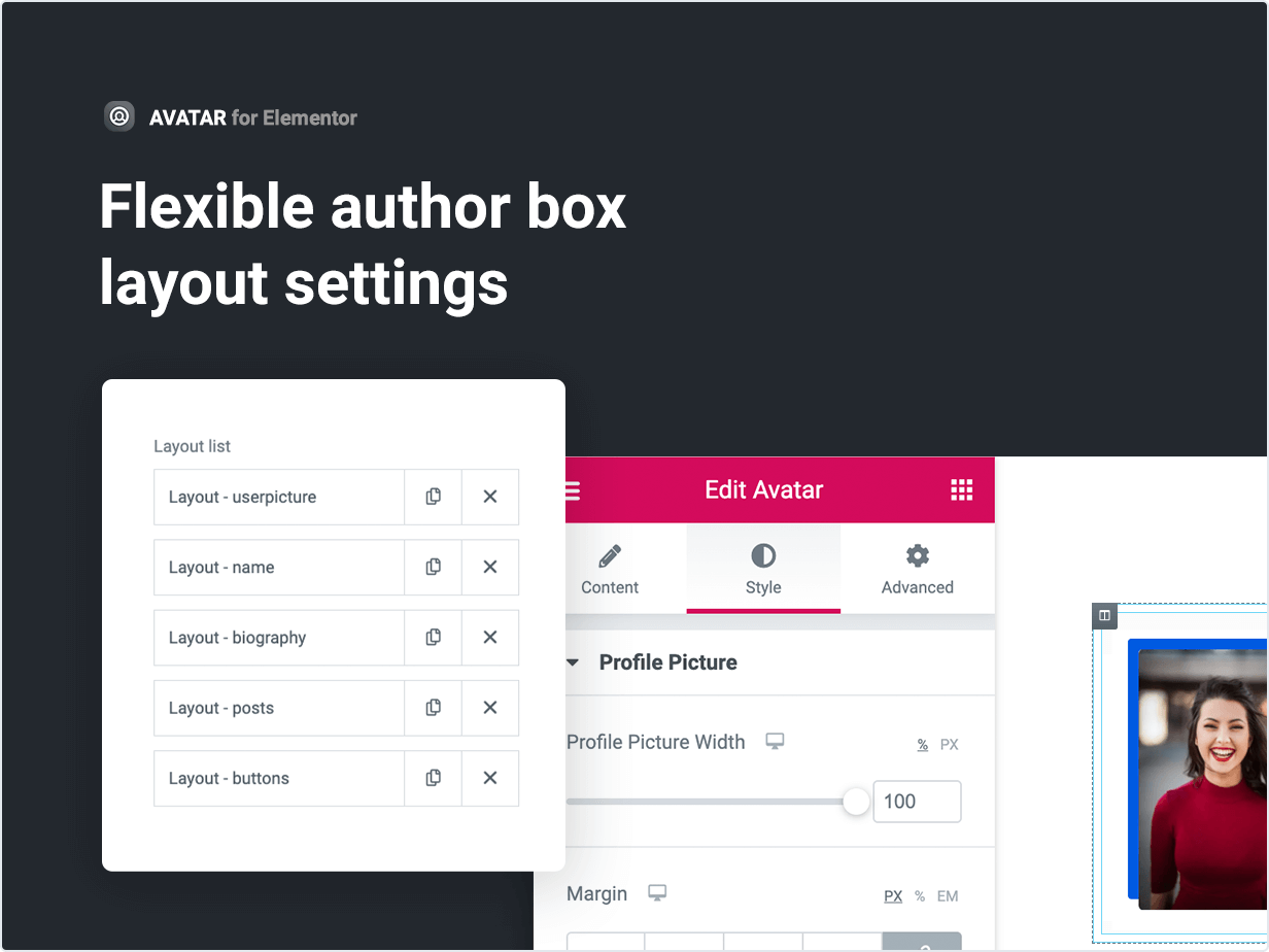 Flexible author box layout settings