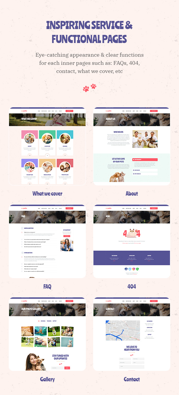 Petie - Pet Care Center & Veterinary WordPress Theme Inspiring Service and Functional Page