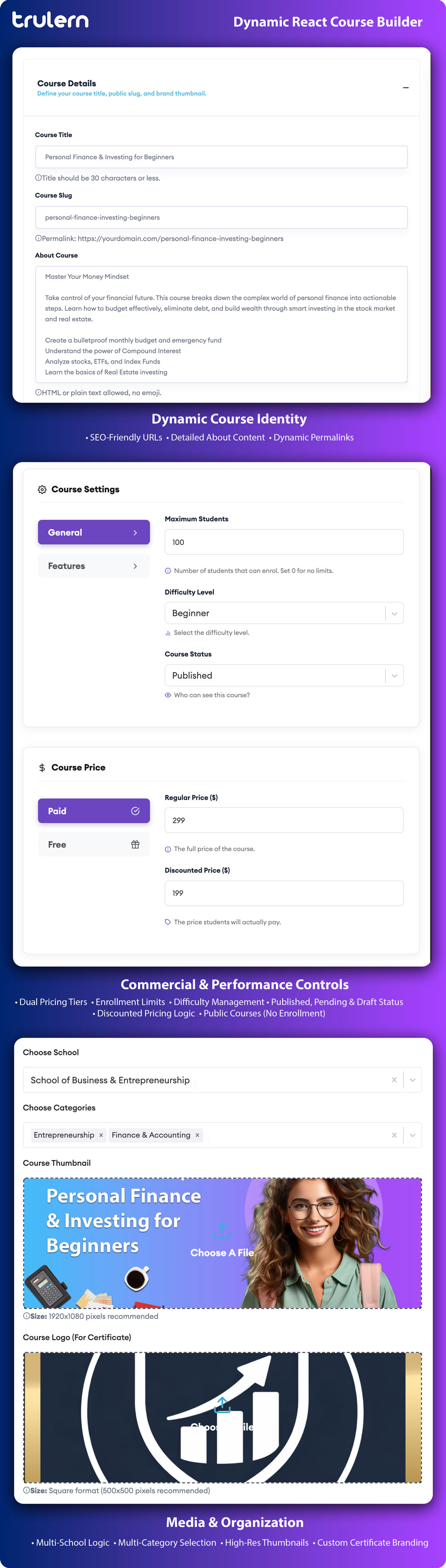 Dynamic React Course Builder Interface