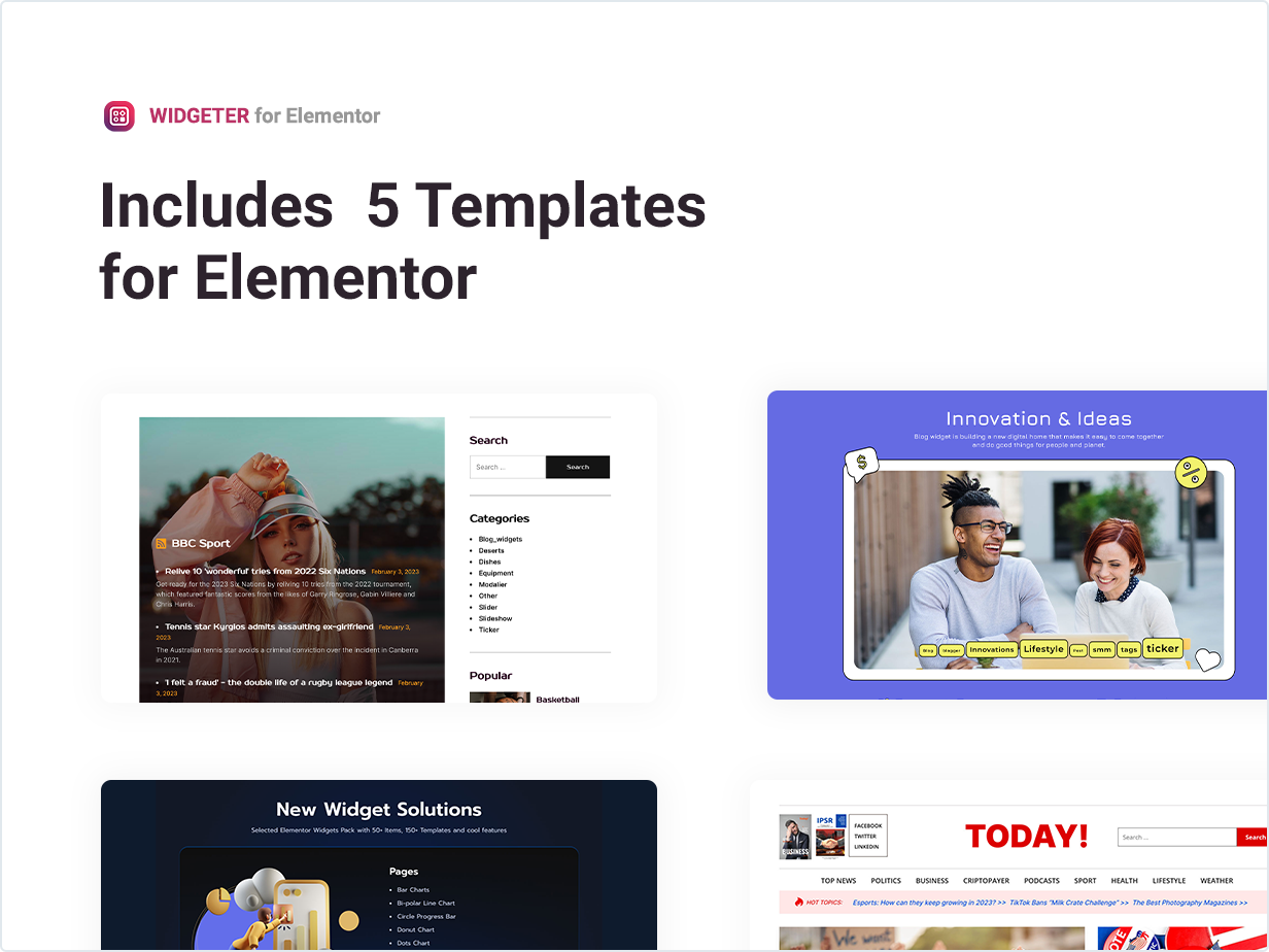 Includes 5 Templates for Elementor