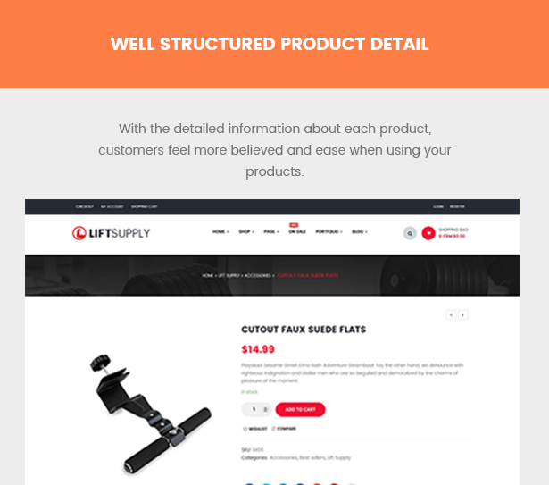 Liftsupply single product WordPress theme product detail page