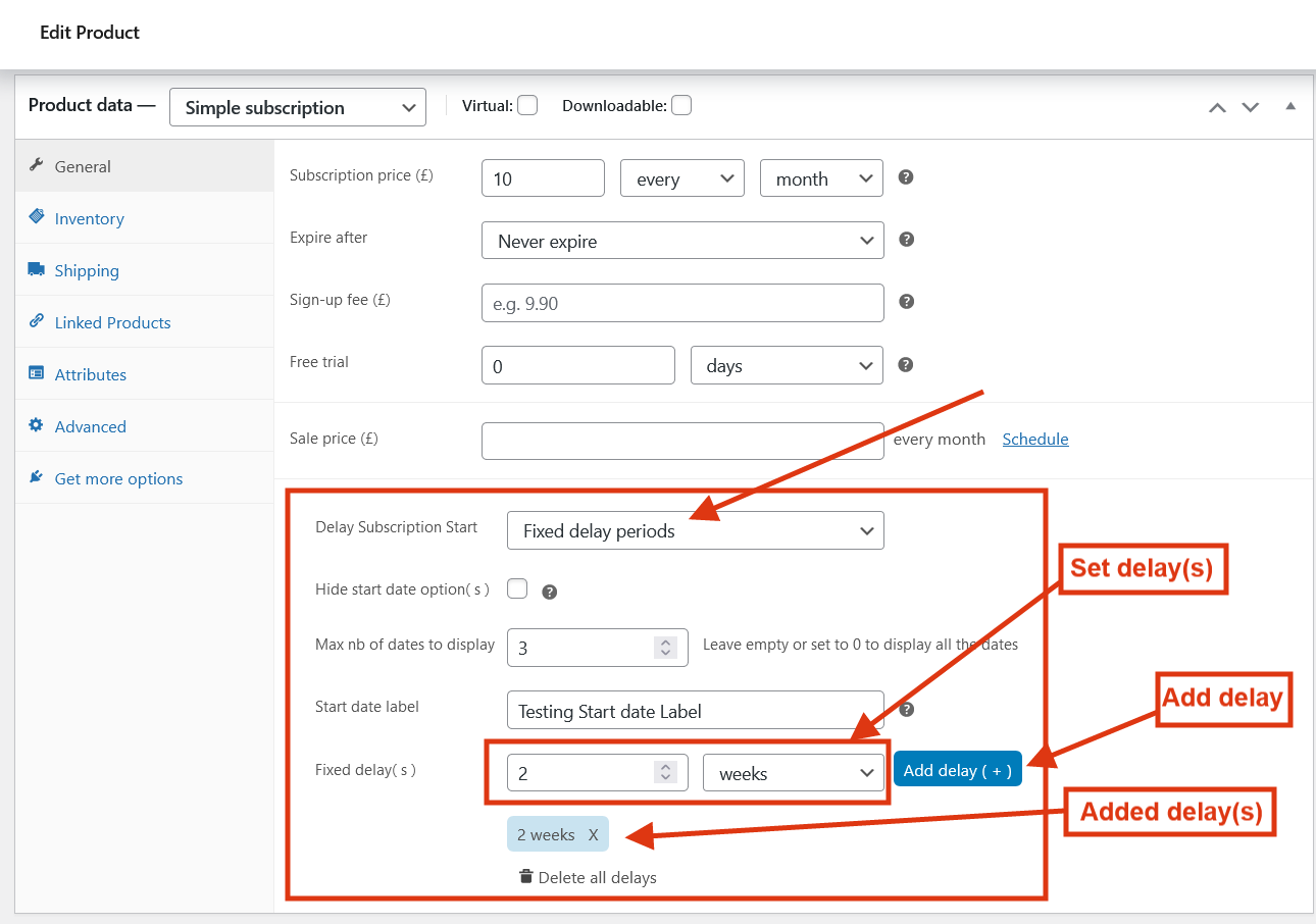 WooCommerce Subscriptions Custom Start Date Fixed Delay Setting
