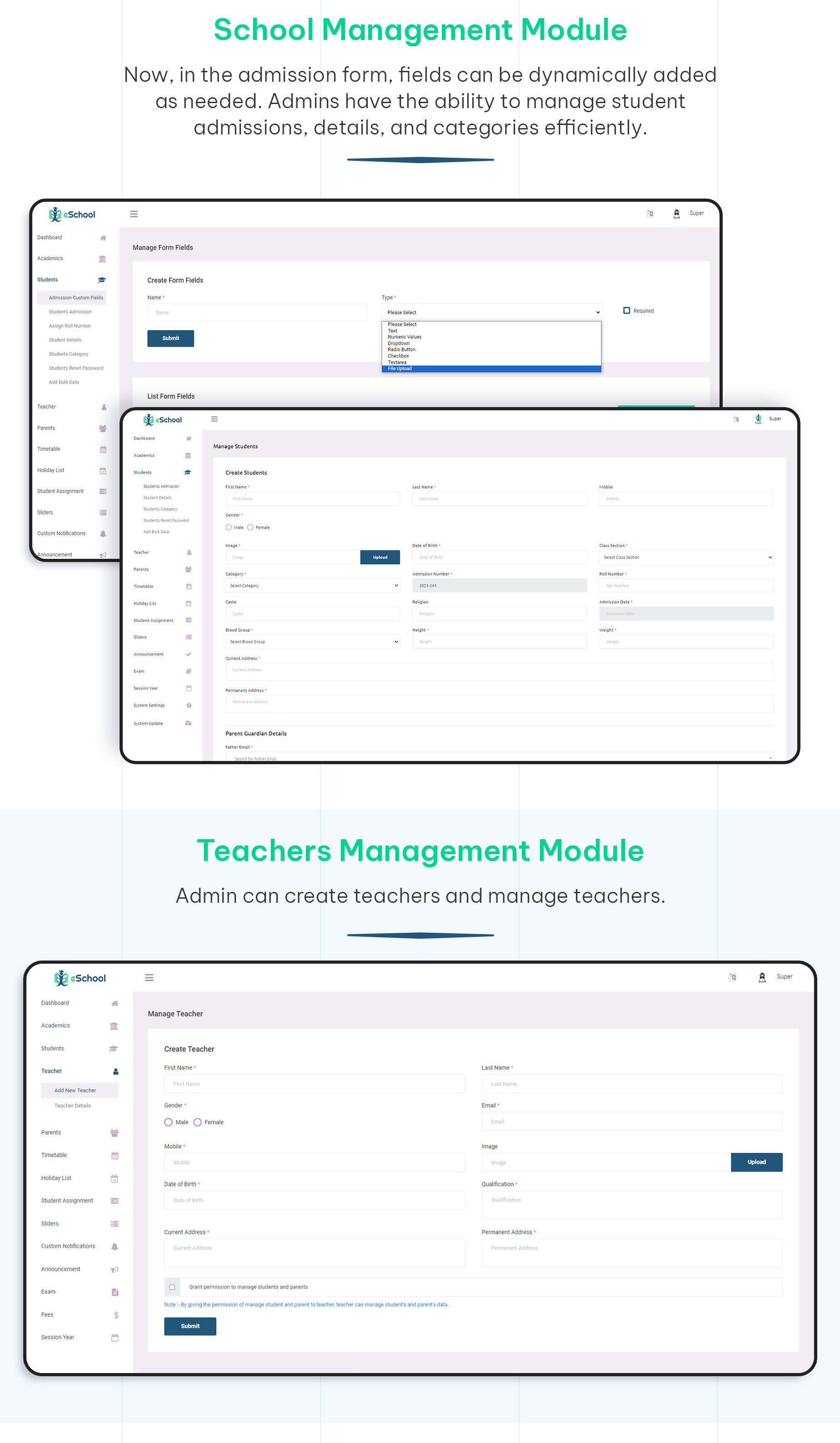 School management modules - School management solution