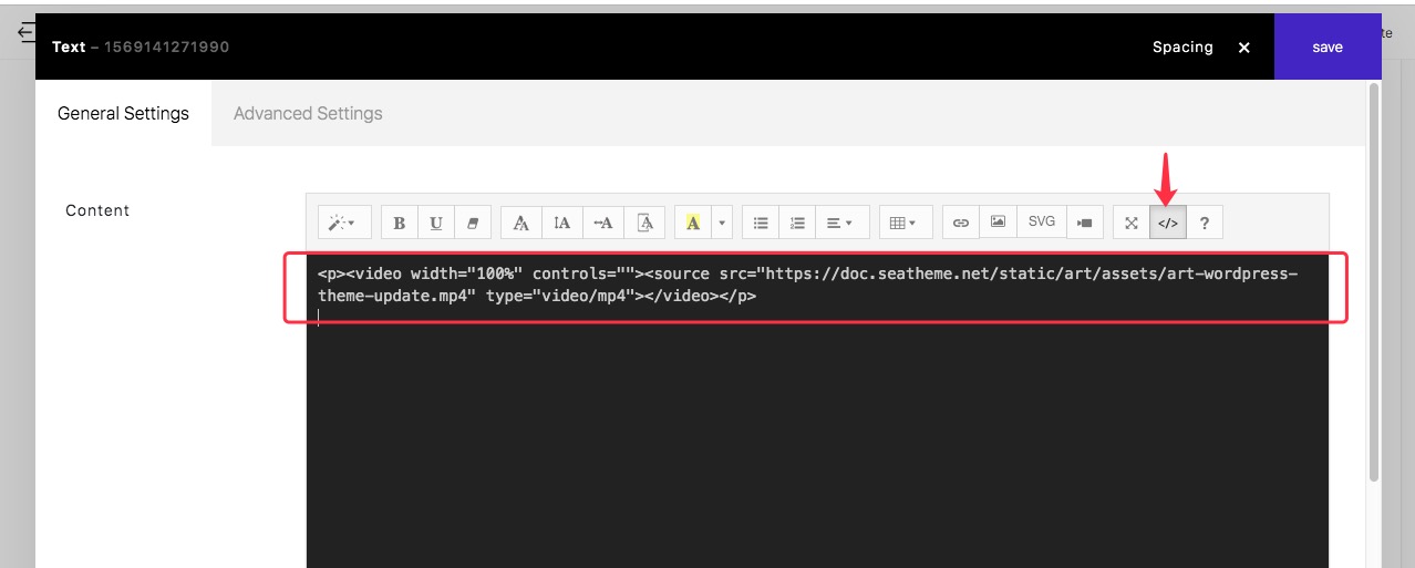 hosted video in Text HTML