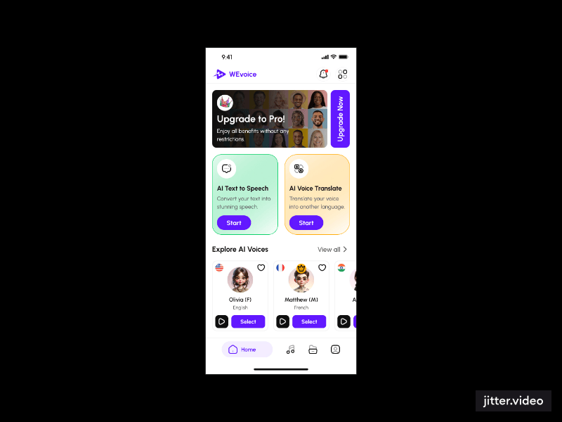 AI-Powered Voice Generation and Translation Mobile App UI Kit Figma Template - WEvoice - 2