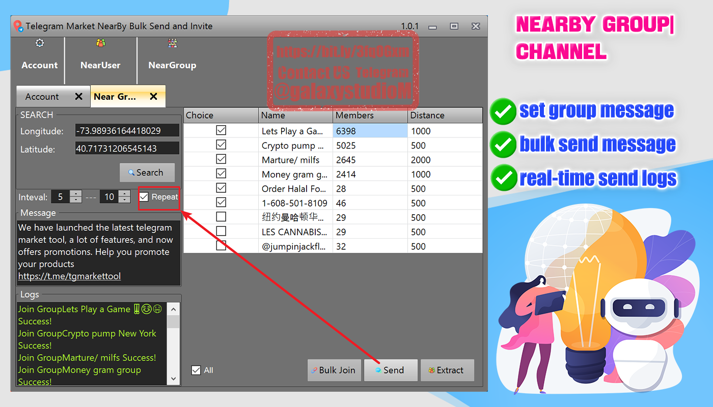Telegram Nearby Users|Group|Channel Bulk Send | Extract |Invite
