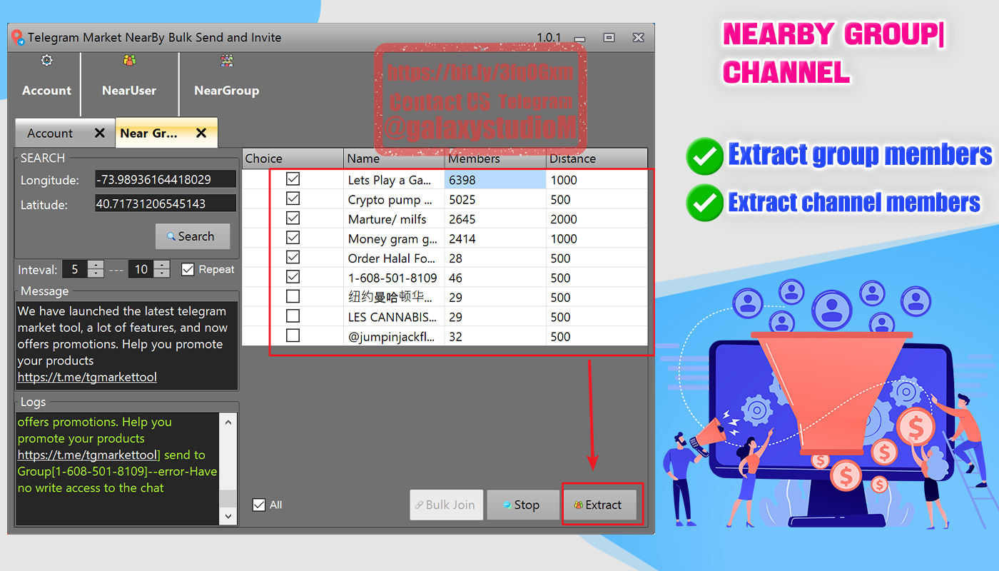 Telegram Nearby Users|Group|Channel Bulk Send | Extract |Invite