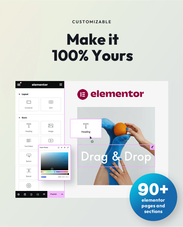 Customize Everything with drag and drop Elementor page builder