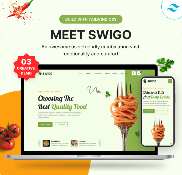 Swigo - Fast Food And Restaurant Tailwind CSS Template
