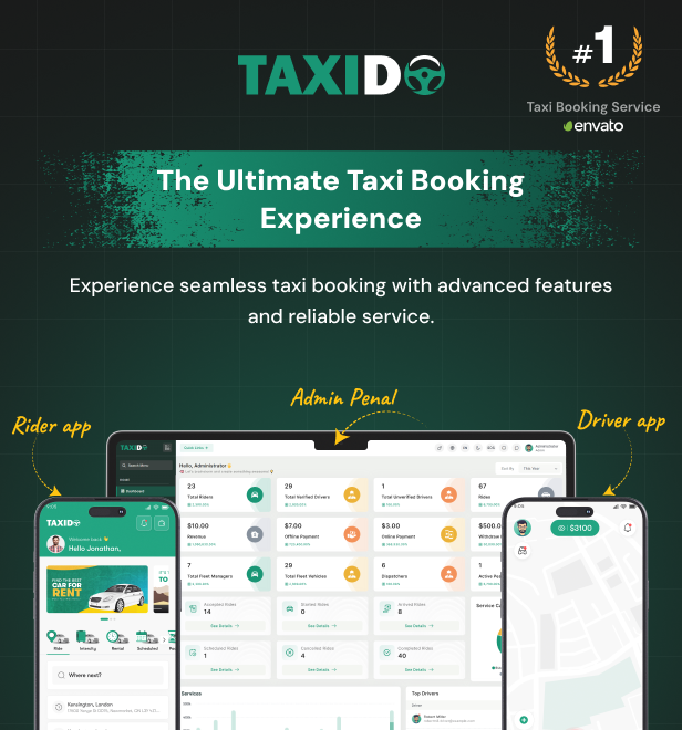 Taxido | Full Solution Taxi Cab Booking with Laravel and React Native