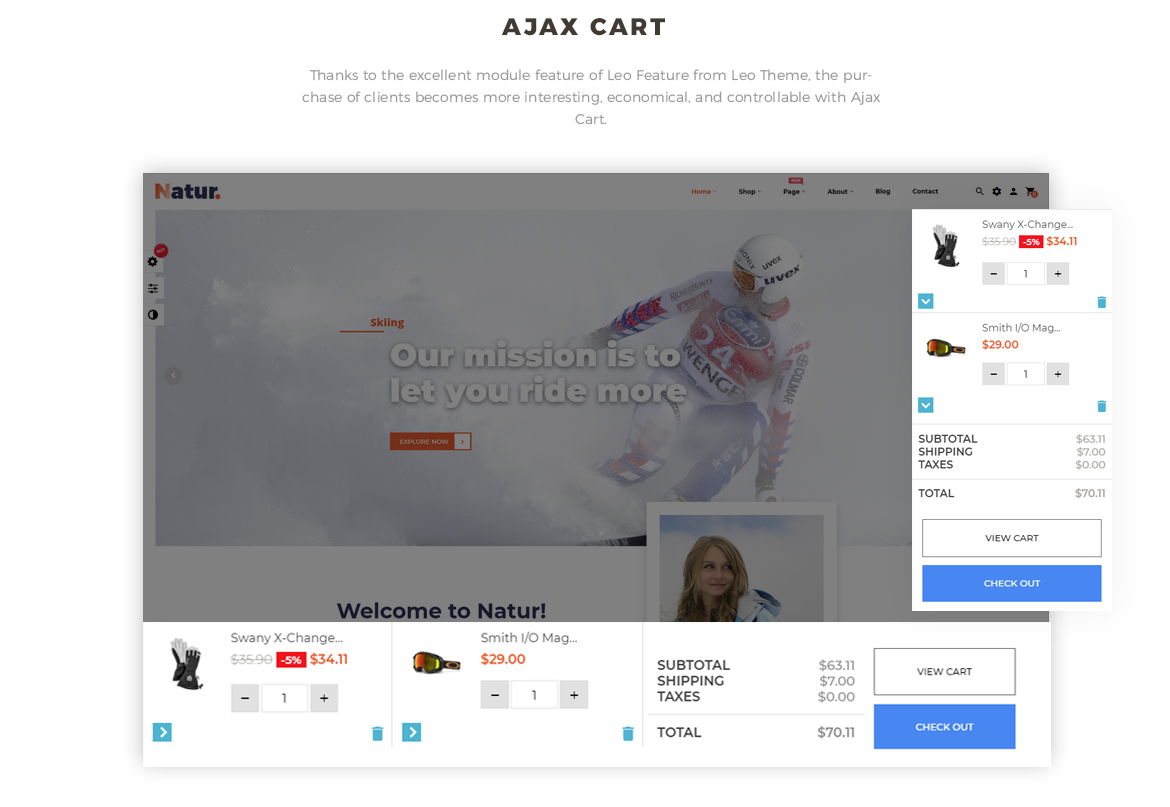 Leo Natur Sport Fashion Prestashop Theme - Flying Ajax Cart