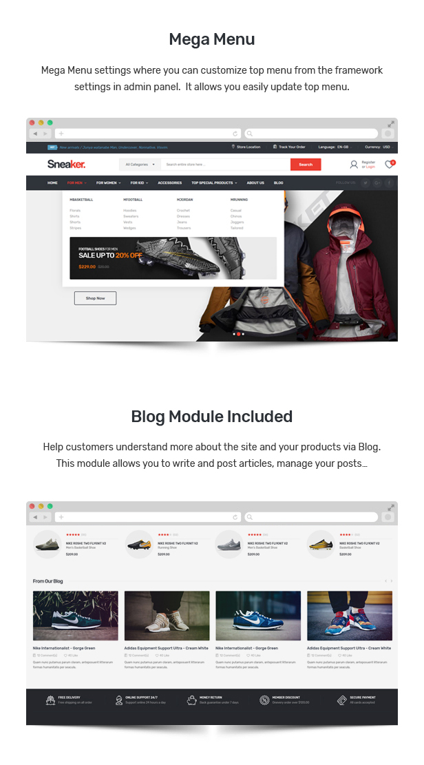 Sneaker - Shoes Responsive OpenCart Theme (Included Color Swatches)