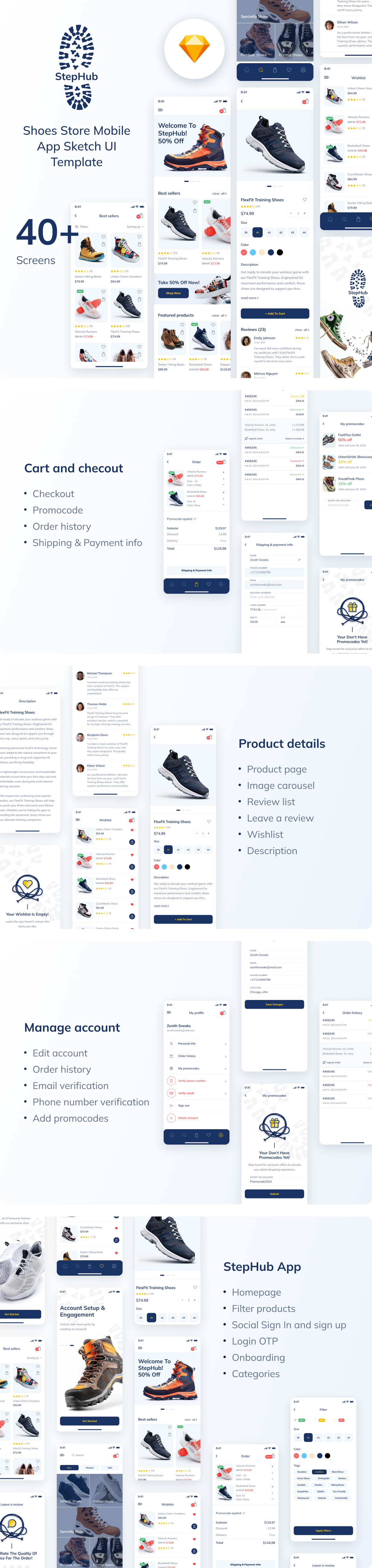 StepHub - Shoes Store Mobile App Sketch UI Template - 2