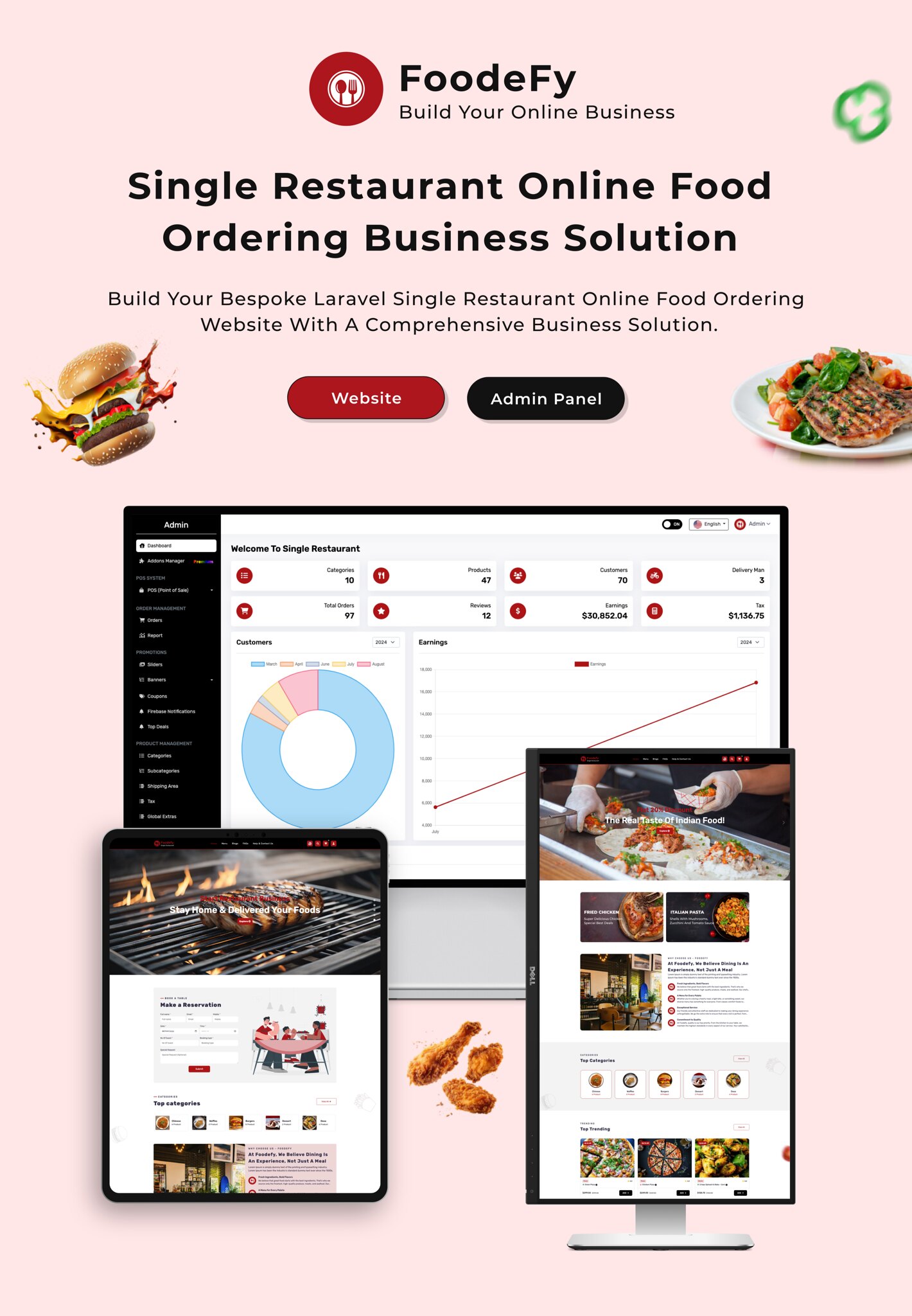 FoodeFy - Single Restaurant Online Food Ordering Laravel Website Platform