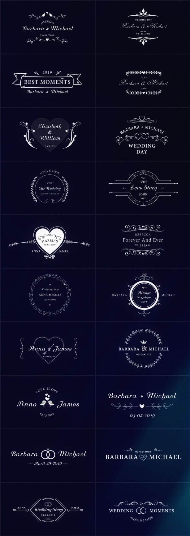 PR预设/AE模板-100个4K优雅复古时尚可爱徽章标题美丽爱情饰品展示婚礼视频开场白