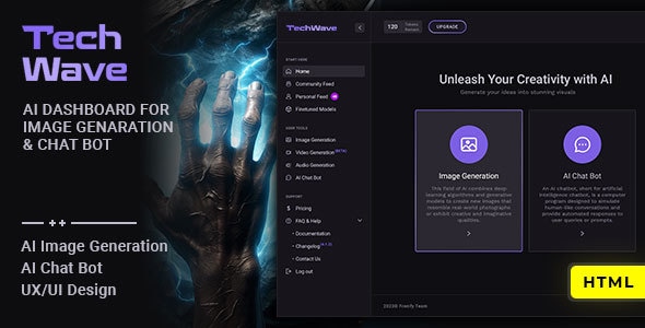 TechWave – AI HTML Dashboard Template for Image Generation and Chatbots