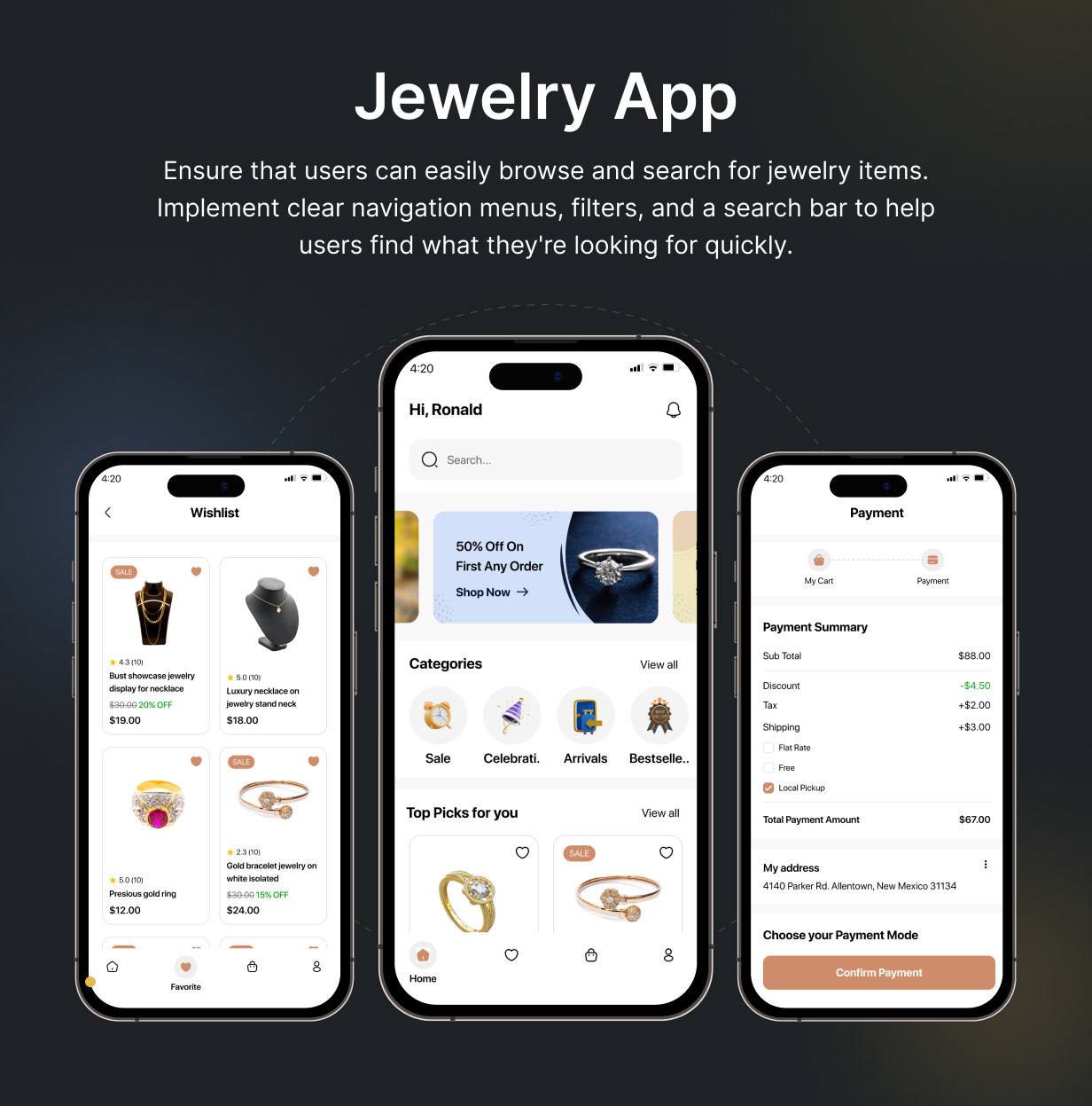 JewelLuxe E-commerce UI Template: Jewellery Shopping App in Flutter(Android, iOS) | OrnamentHub App - 6