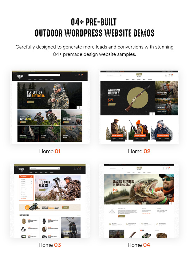 Huntor Hunting Outdoor Shop WooCommerce Theme 04+ demos