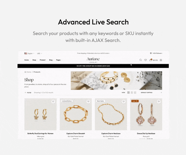 Auriane - Handcrafted Jewelry Store WordPress Theme