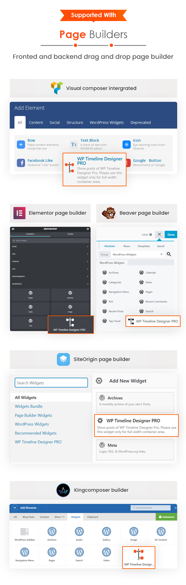 WP Timeline Designer plugin Page builder Support