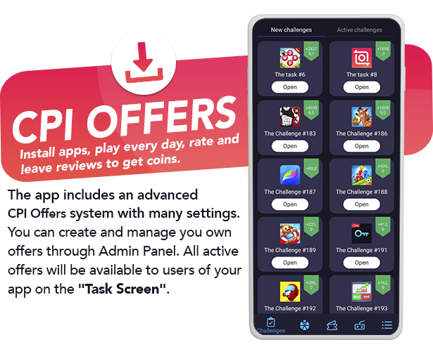 Premium Rewards App - CPI Offers System & Rewards App & HTML5 Mini Games   PHP Laravel Admin Panel - 4