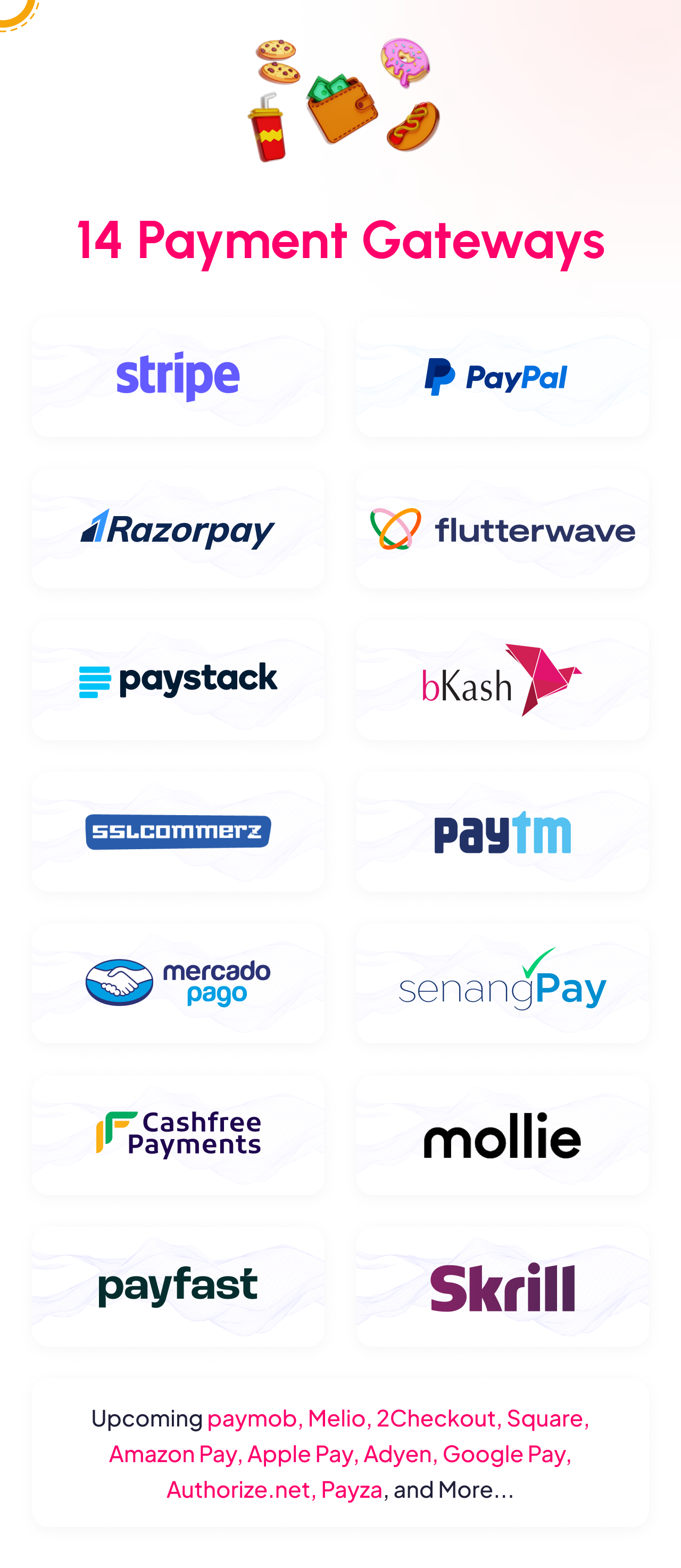 Payment Gateway's included with foodking