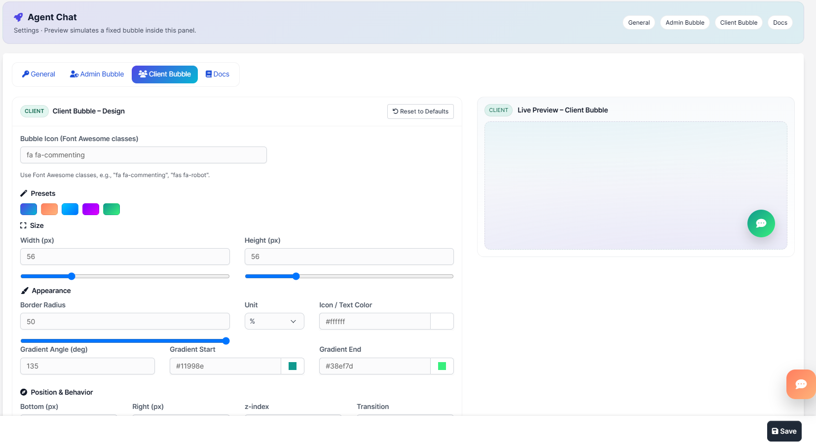 Client Bubble design