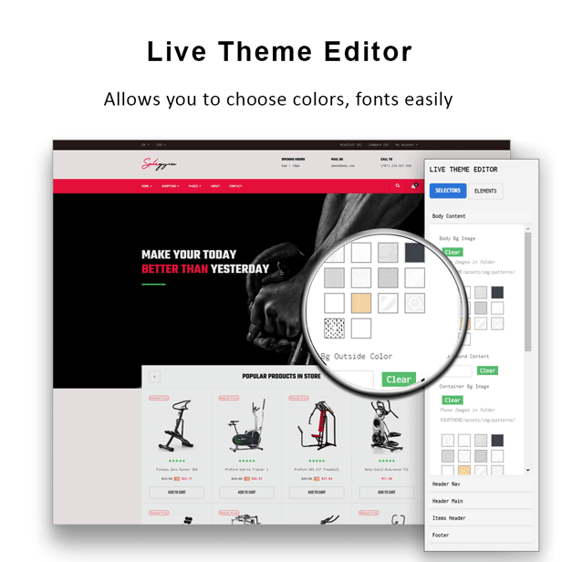 Bos Gymgear Creative PrestaShop Sport Theme - Live theme editor