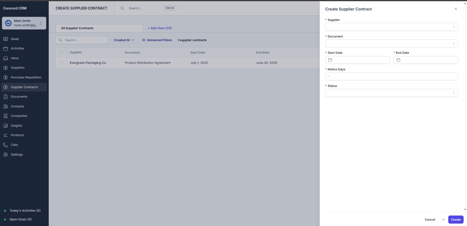 Concord CRM Purchase Workflow