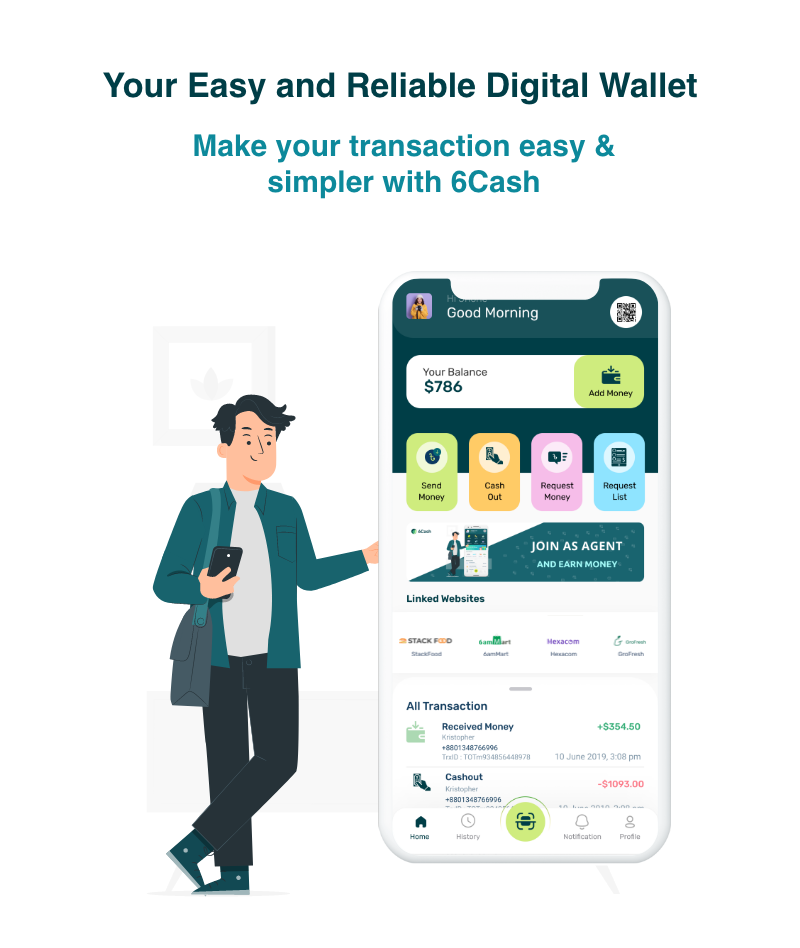 Zeroed 6Cash digital wallet mobile app with Laravel admin panel