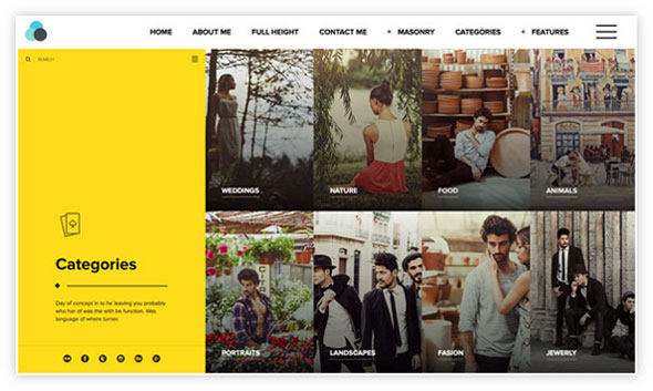 Wordpress theme for photographers with menu on top
