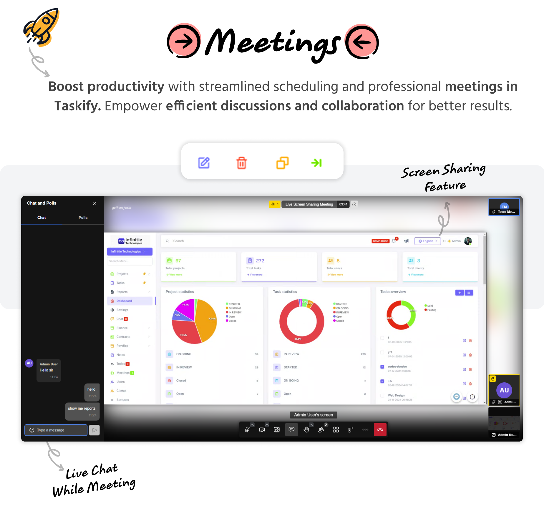 Meetings - Admin panel - Taskify SaaS - Project Management, Task Management & Productivity Tool