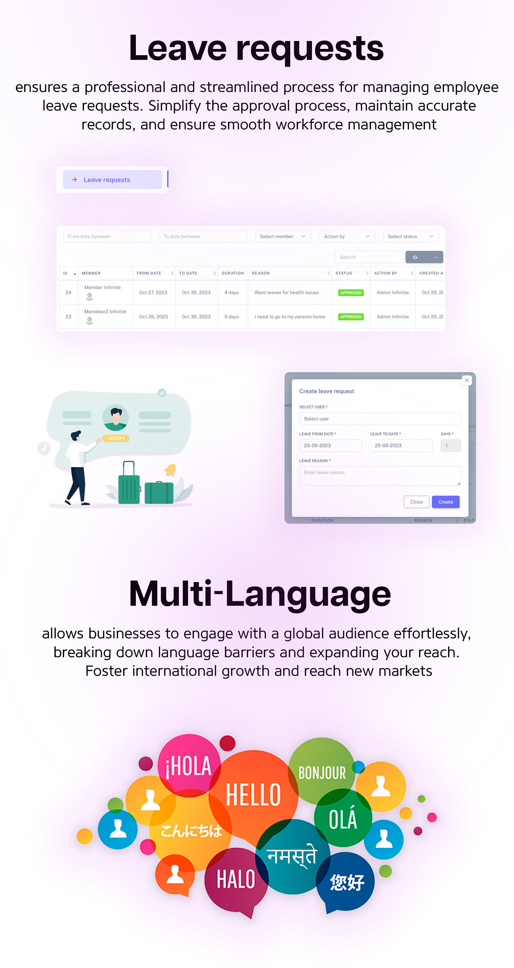 Leave Requests, Multi Language | Taskify - Project Management, Task Management & Productivity System