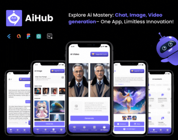 AiHub - Video, Image and Text generative AI mobile app | Flutter based Android, iOS Compatible app - 3