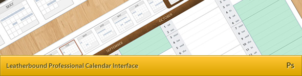 Leatherbound Calendar Interface Template PSD (Five view modes)