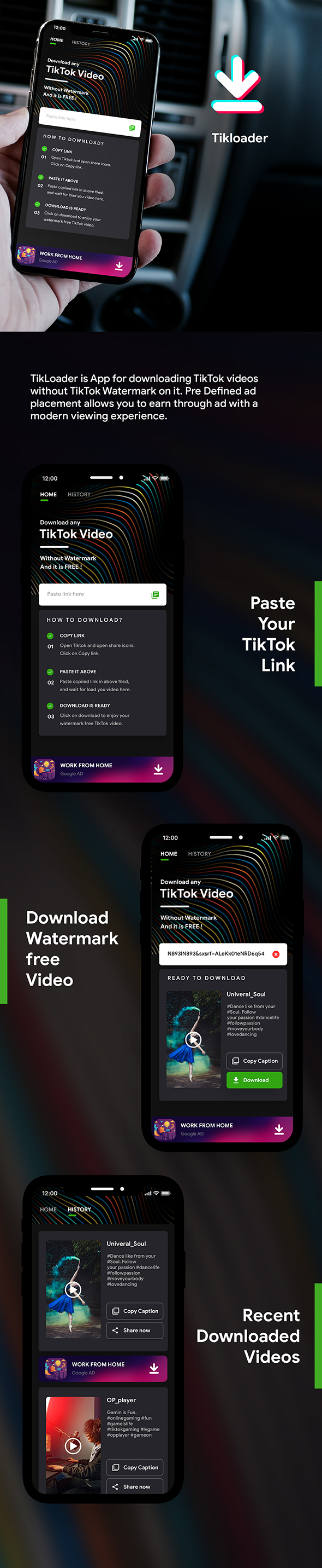 TikTok Video Downloader Android App without Watermark with admob | Tikloader | Complete App - 2