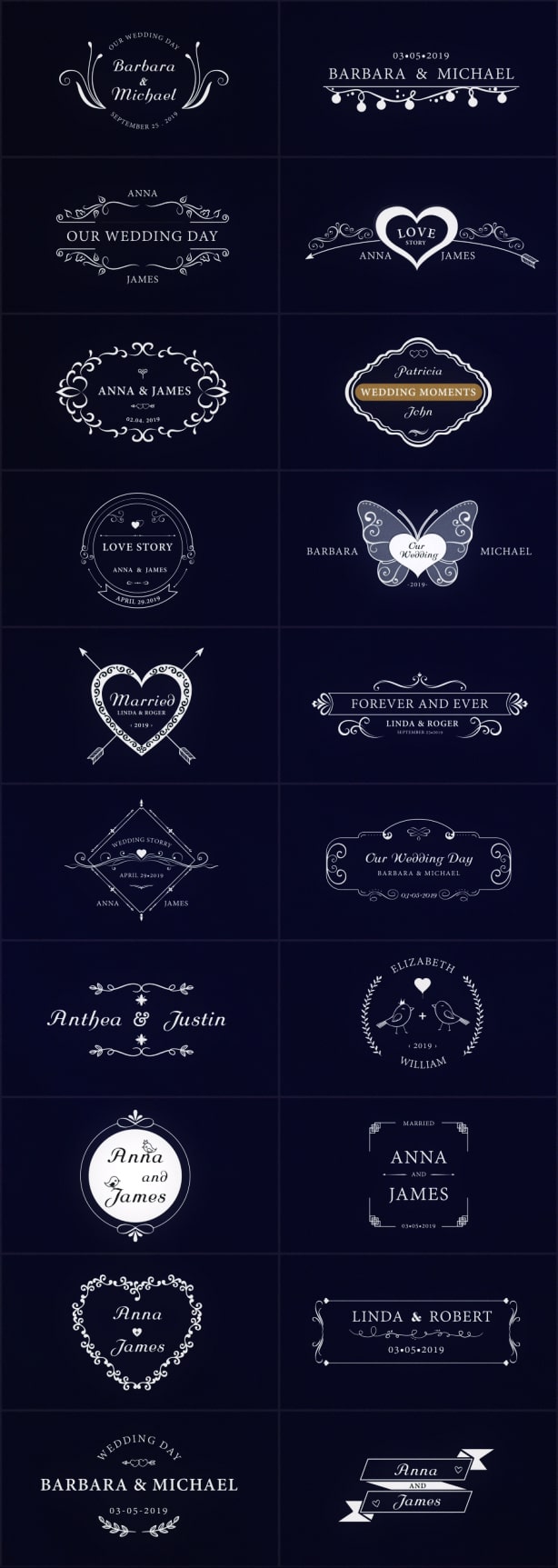 PR预设/AE模板-100个4K优雅复古时尚可爱徽章标题美丽爱情饰品展示婚礼视频开场白