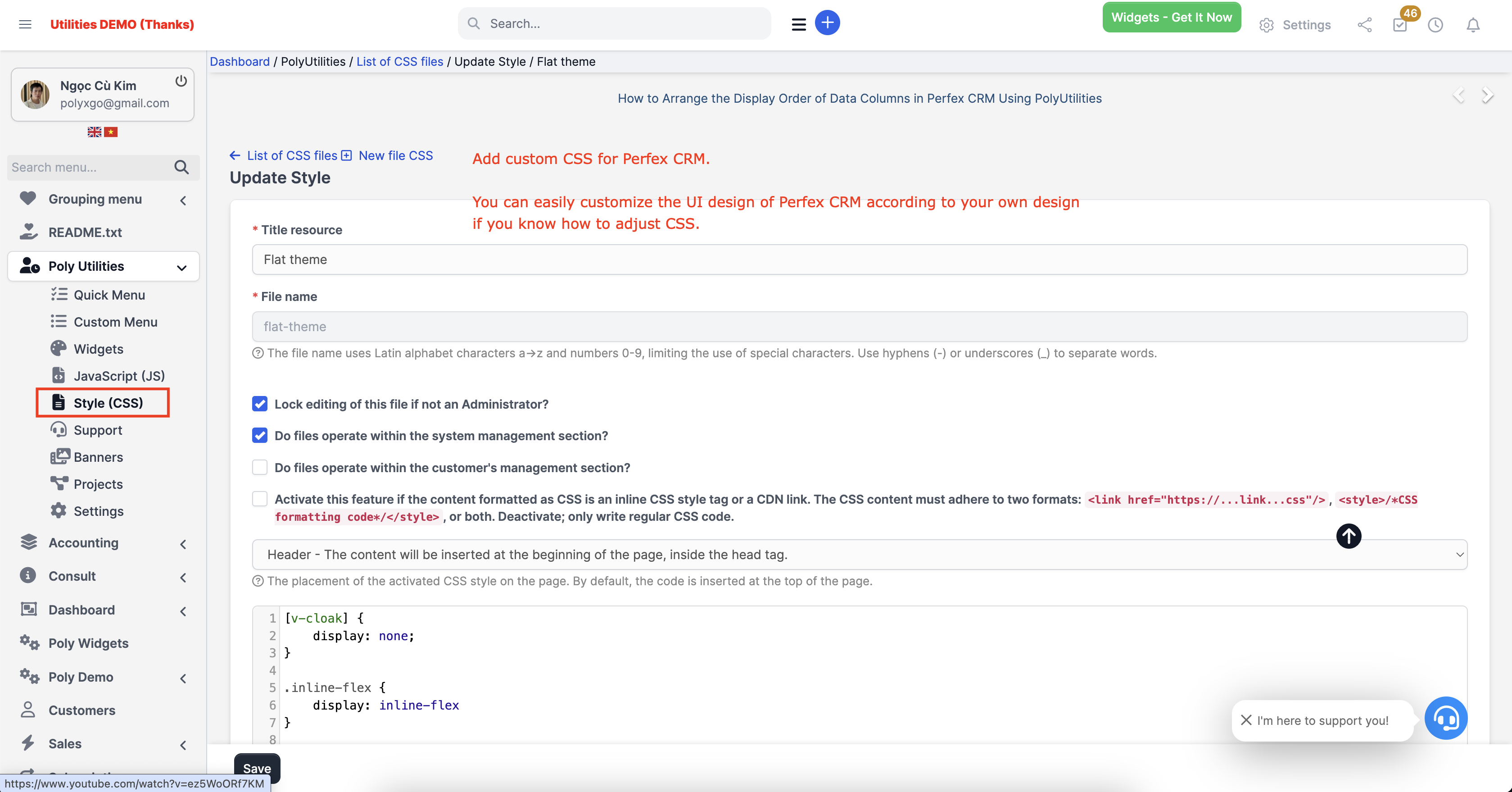 PolyUtilities for Perfex CRM: Quick Access Menu, Custom JS, CSS, and More - 33