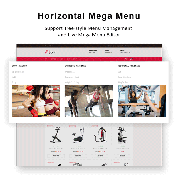 Bos Gymgear Creative PrestaShop Sport Theme - Mega menu