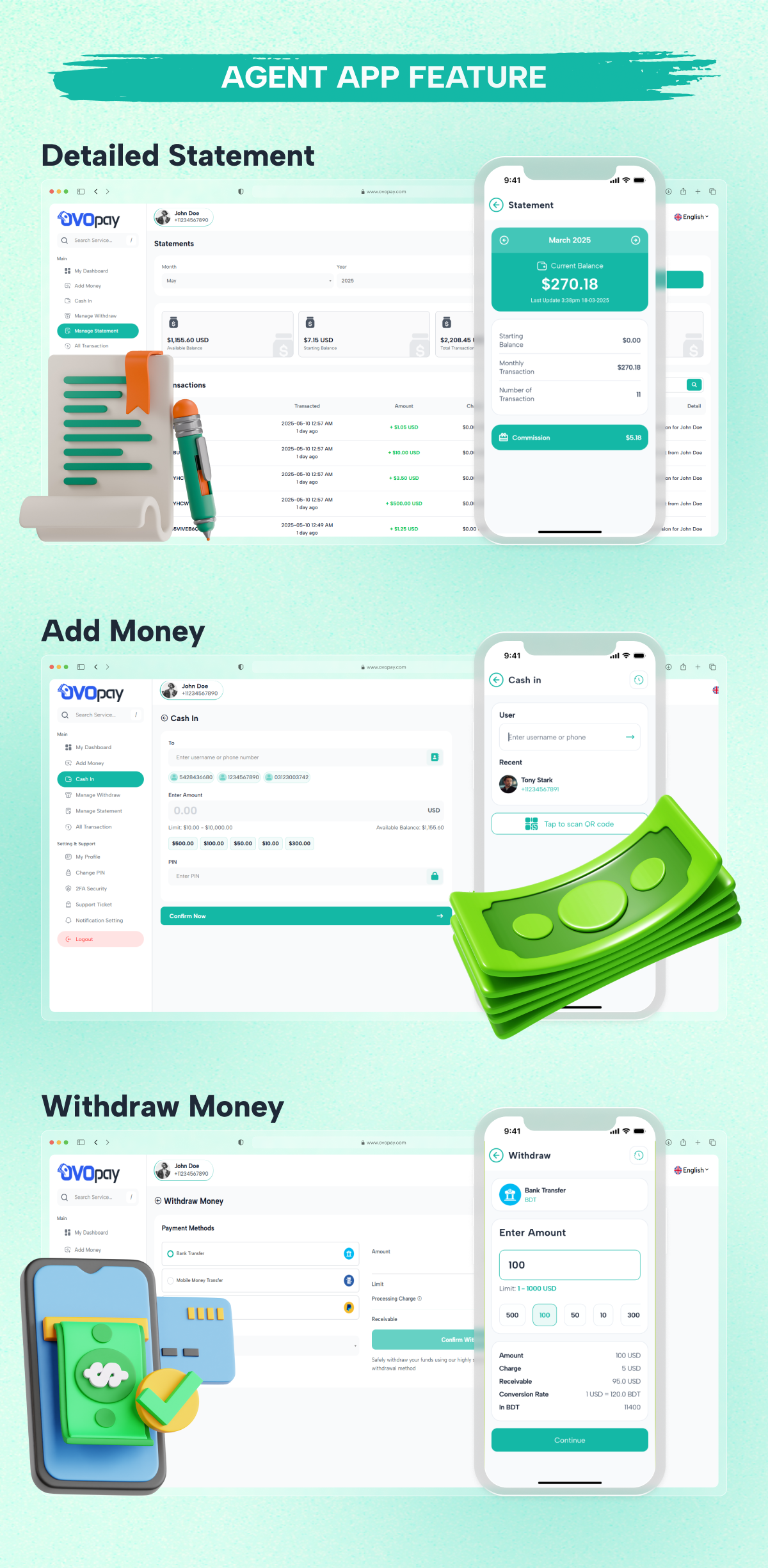 OvoPay - Complete Cross Platform MFS Solution | User, Agent & Merchant Apps with Web | Admin Panel - 3